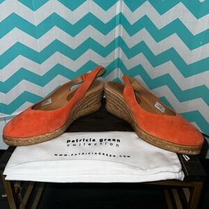 Patricia Green Poppy Slingback Coral Suede Espadrille Wedge Shoes Women's Size 9